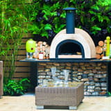 Backyard patio with pizza oven