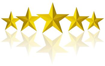 Five gold stars and reflection