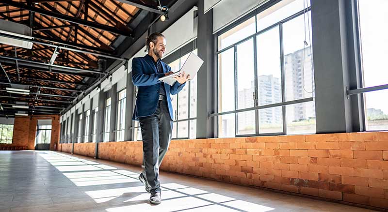 Person walking in a commercial office space