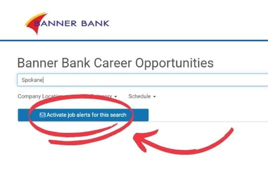 Screenshot of career opportunities site with the "Activate job alerts for this search" button circled