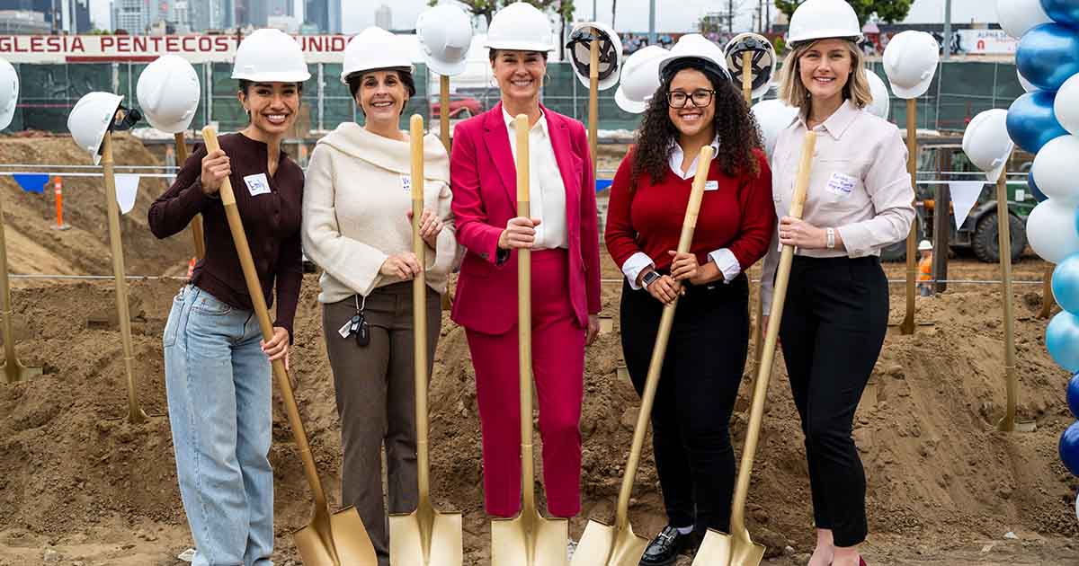 Hollywood Community Housing groundbreaking ceremony with shovels in the dirt