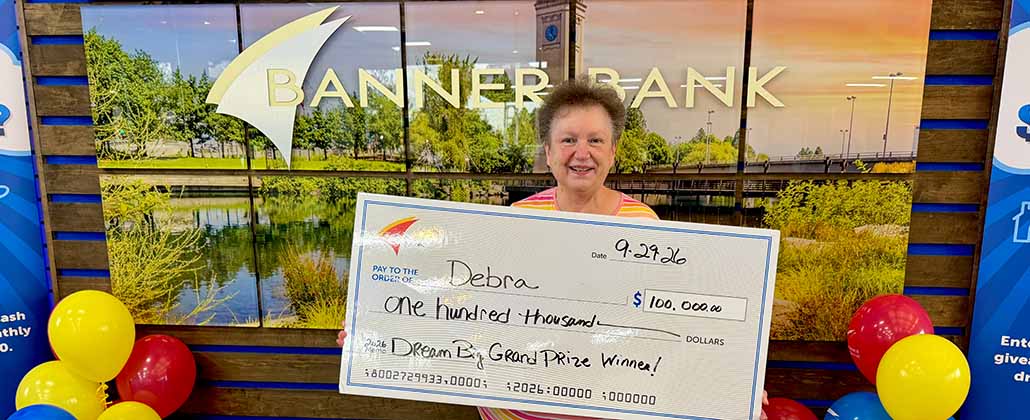 Dream Big Grand Prize check presentation at Banner branch