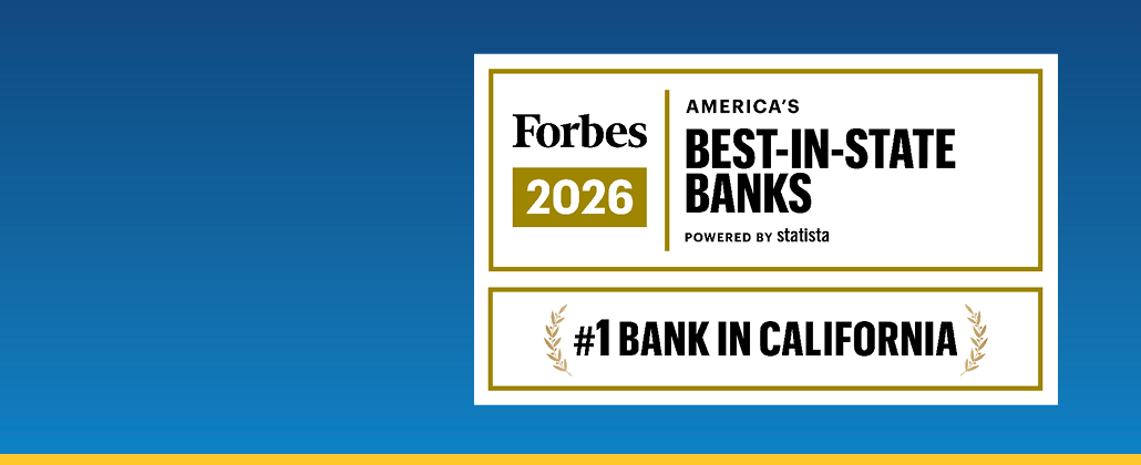 Forbes America's Best in State Banks 2026 #1 in California logo over blue background