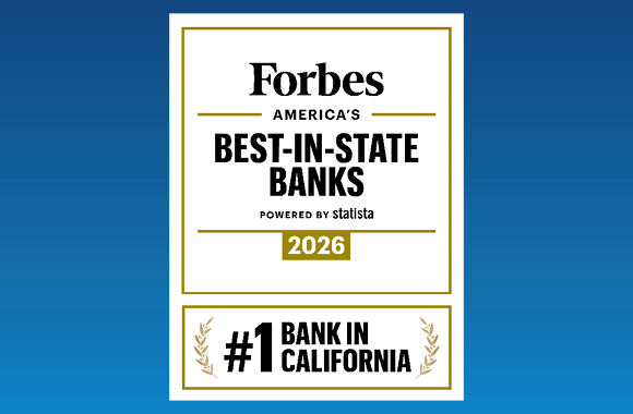 Forbes America's Best in State Banks 2026 #1 in California logo over blue background