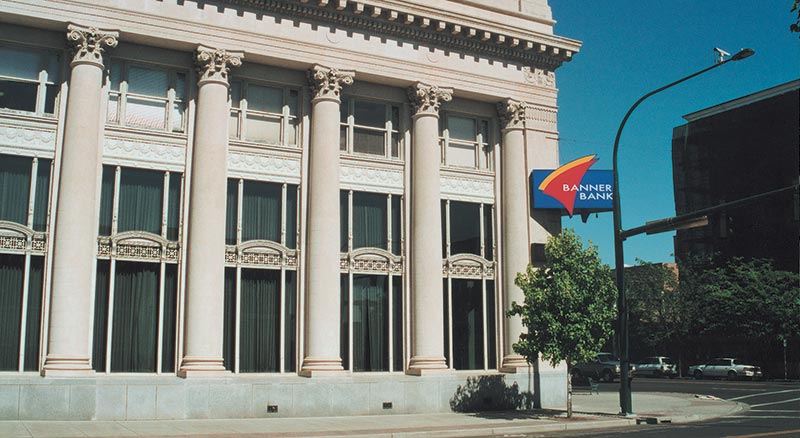 Banner Bank main branch a large white building with columns and large windows