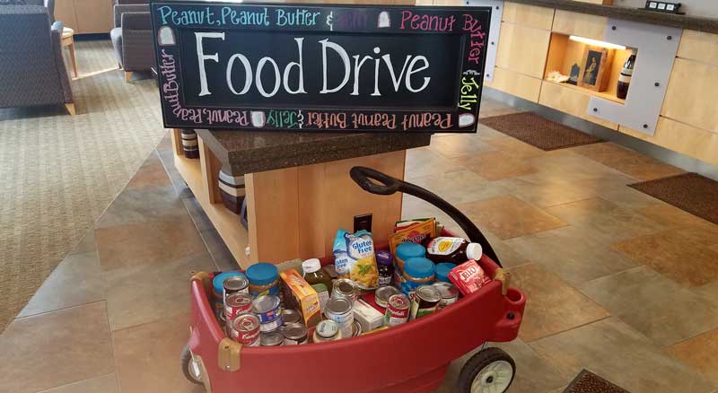 Wagon filled with non-perishable food collected during Banner Bank's annual food drive