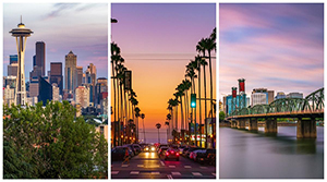 Skyline of Seattle, San Diego and Portland