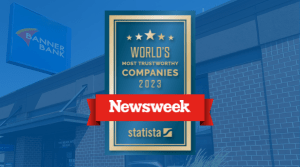 Newsweek accolade logo with Banner branch in blue