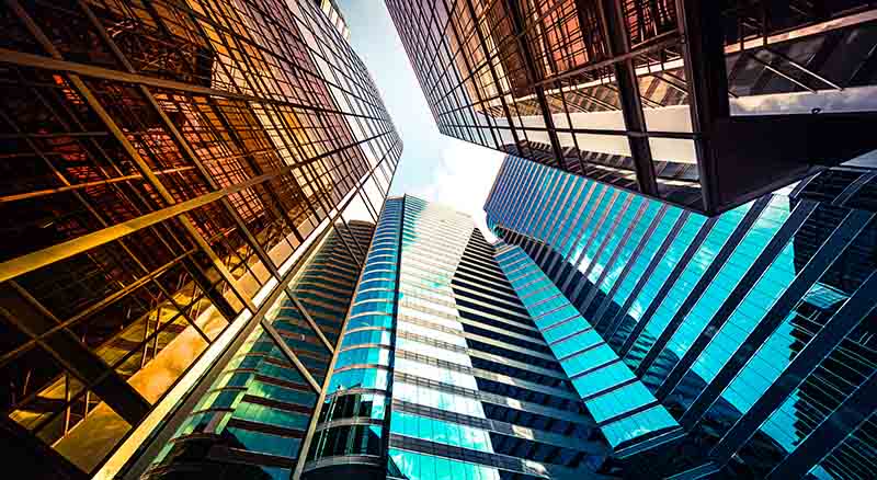 Exterior of high rise city buildings