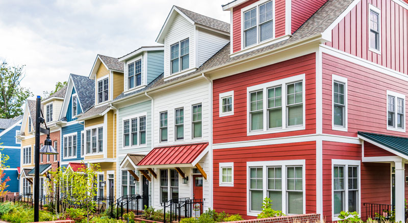 Colorful row homes financed with Banner Bank's Multifamily lending for 5 or more units