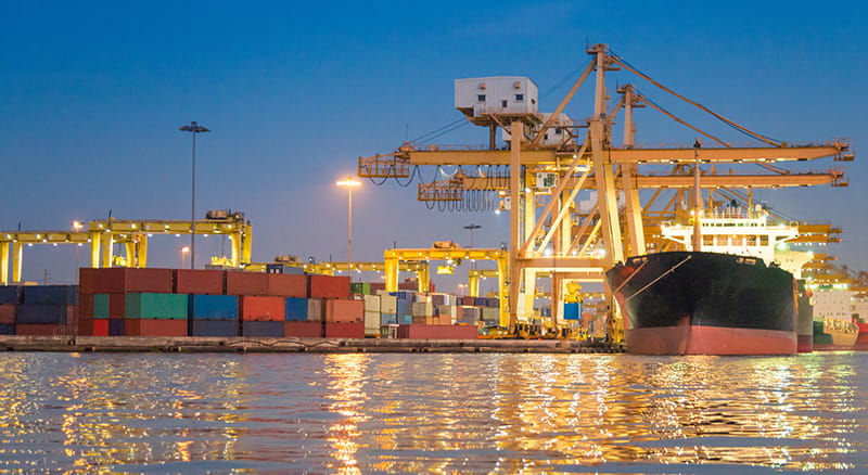 Docked cargo and freight for international trade