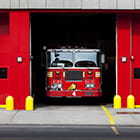 Fire engine truck in a fire station