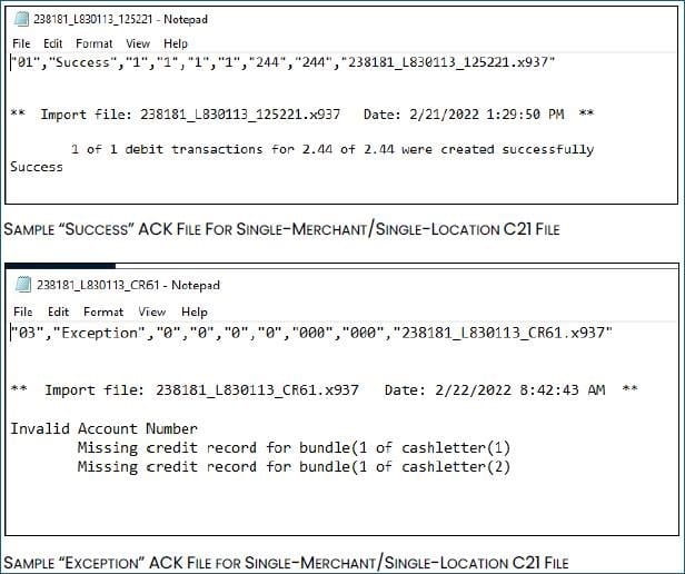 Acknowledgement File Examples ACK Files
