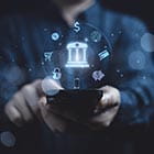 Person using phone with secure icons on top