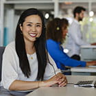 Person with headset smiling