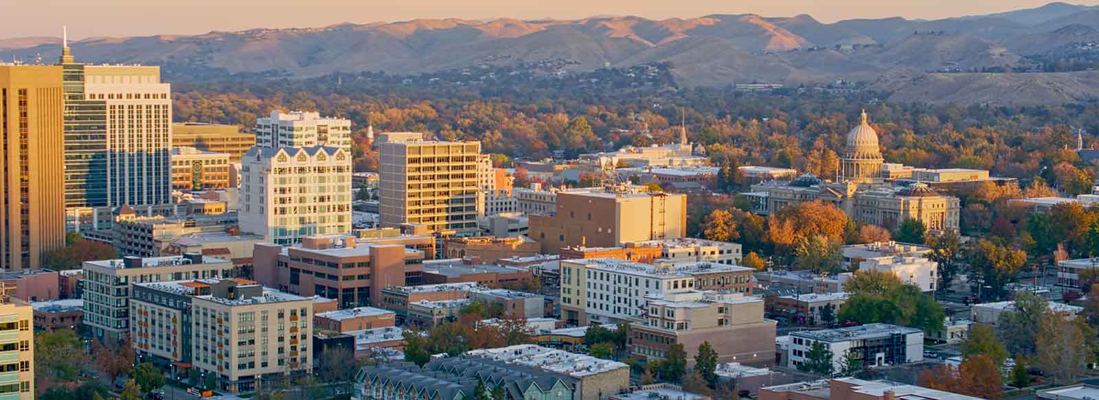 Buildings and mountains in Downtown Boise, Idaho