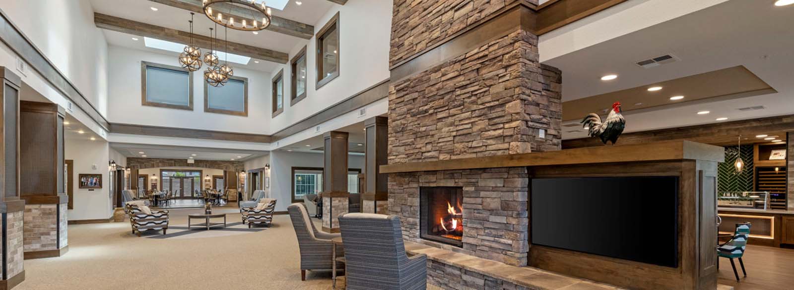 Inside of a senior living facility living room