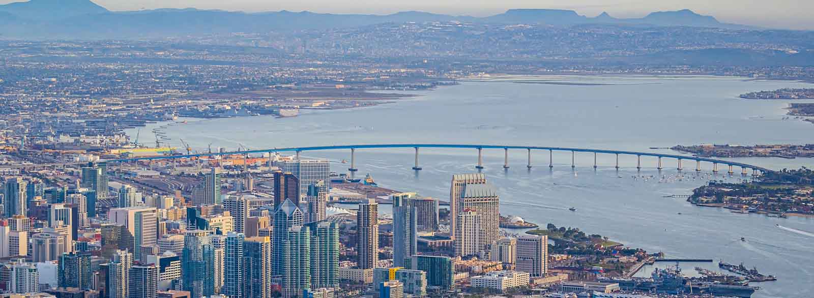 San Diego downtown buildings, bridge and water
