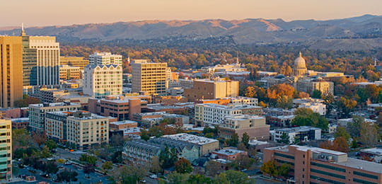 Buildings and mountains in downtown Boise, Idaho