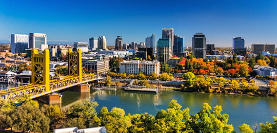 Sacramento skyline in the fall