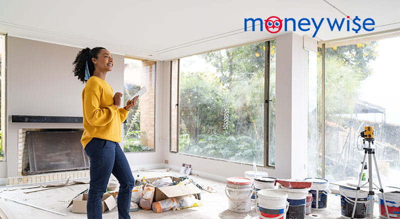 Person looking at room renovations and moneywise logo