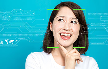 Facial recognition software on woman
