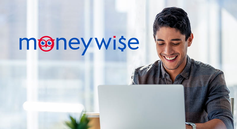 Person on laptop with MoneyWise logo