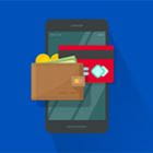 Mobile phone with wallet and debit card icons