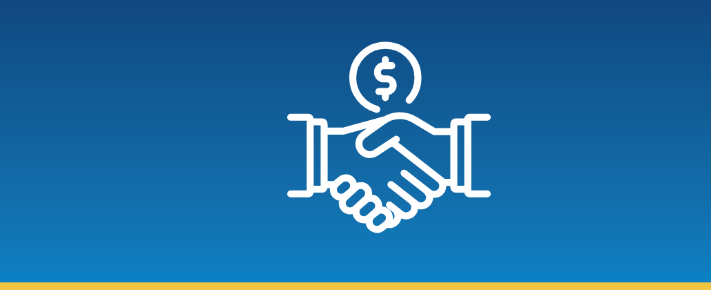 Handshake and dollar icon over blue background