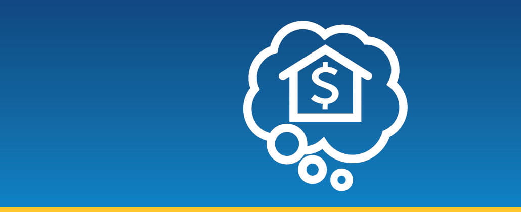 House with dollar sign icon inside a thought bubble icon