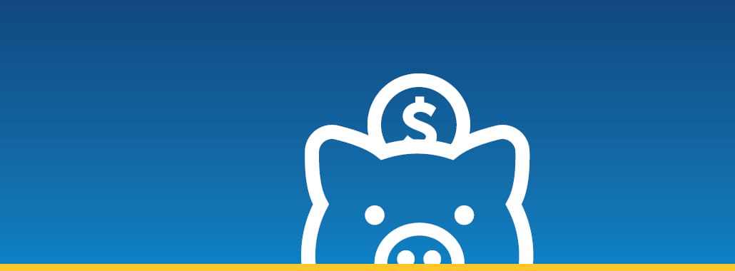 Piggybank and coin icon on a blue background
