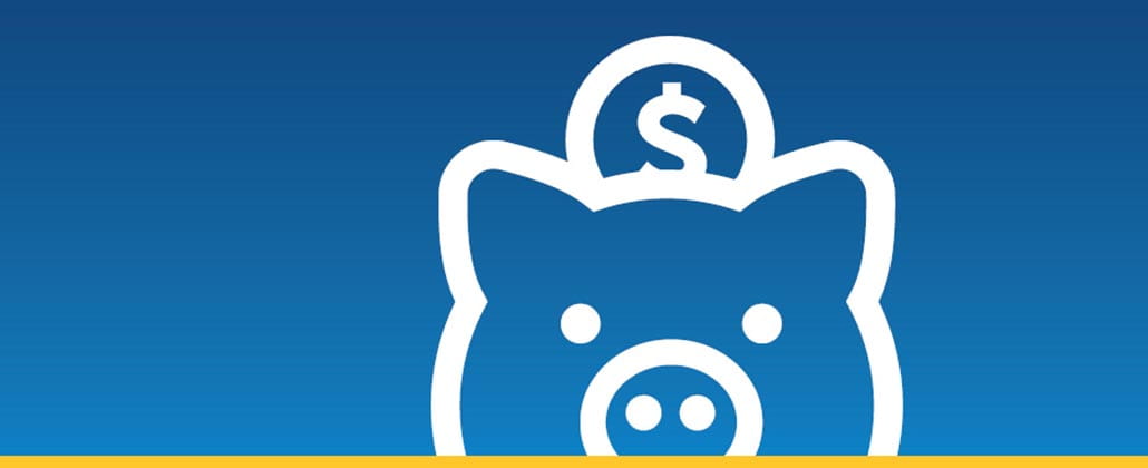 Piggy bank and coin icon on blue background