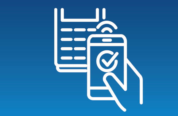 Hand scanning a phone to pay on a card reader icon