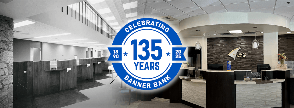 Banner Bank branch with 135 anniversary logo