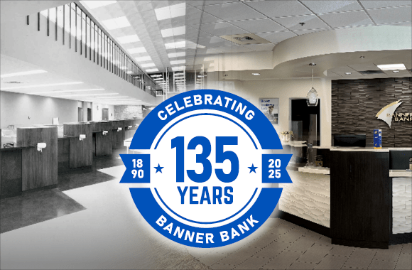 Banner Bank branch with 135 anniversary logo