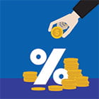 icon of a hand dropping coins on a percentage sign