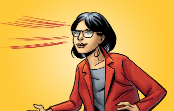 Cartoon drawing of banker with radar vision