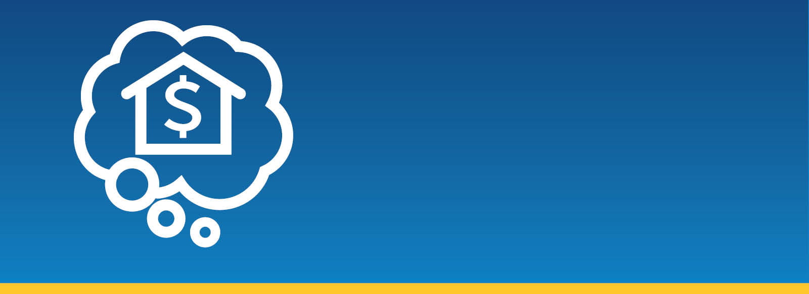 Home and dollar sign icon inside a thought bubble icon