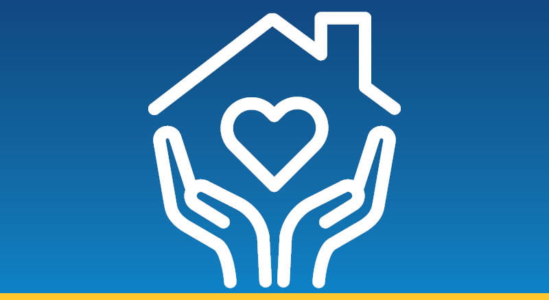 Icon of hands holding heart in home
