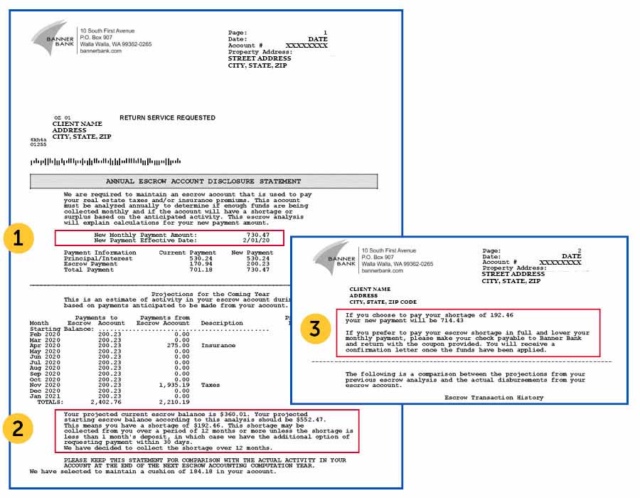 Example escrow statement with 1,2,3 listed to show the questions above