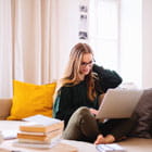 Student works on laptop