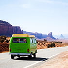 RV on road in desert