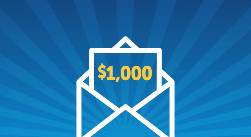 Envelope icon with $1,000 paper
