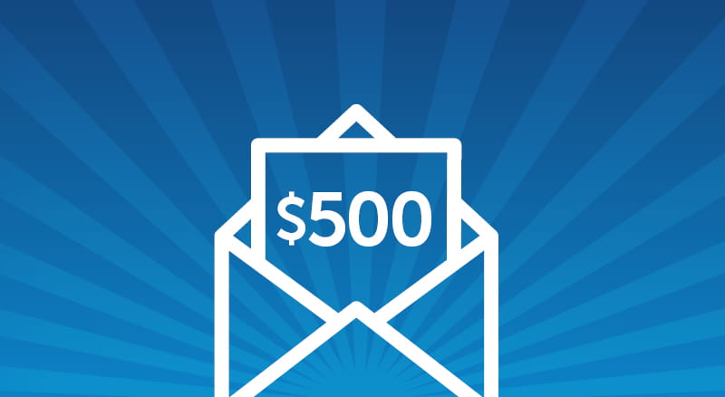 Envelope icon with a $500 paper