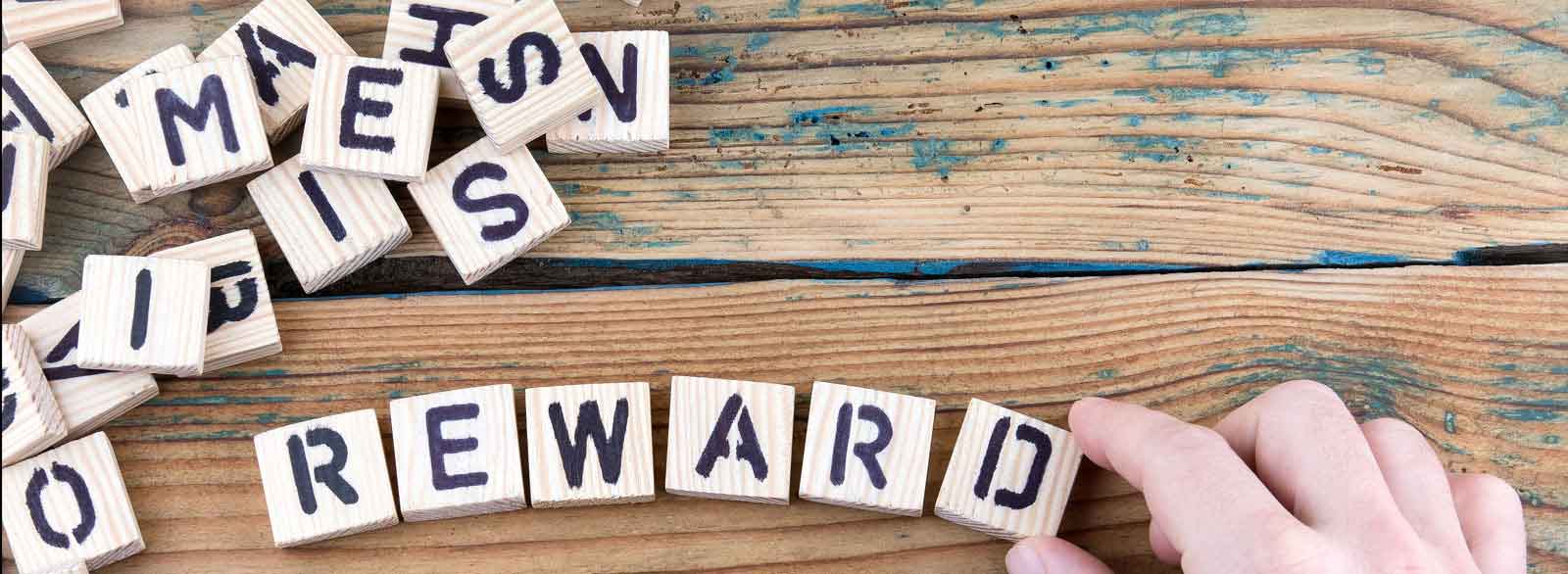 Block letters spell reward