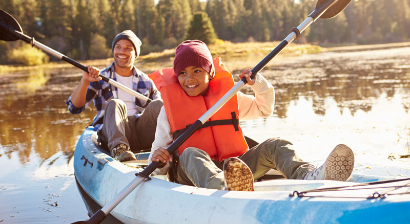 Father and son kayaking