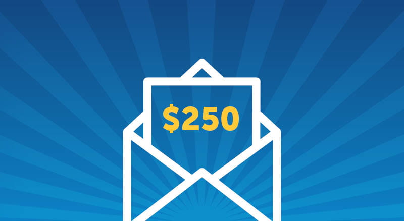 Envelope icon with a $250 paper